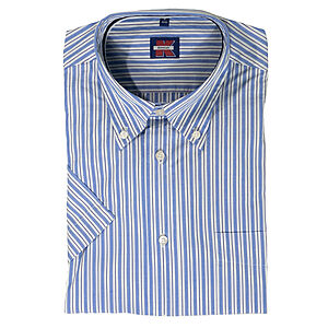 Kimmich | Sommerhemd | Kurzarm Baumwolle | Button down Kragen | Blau Streifen