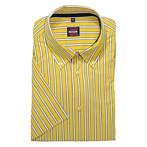 Kimmich | Sommerhemd | Kurzarm Baumwolle | Button down Kragen | Gelb Streifen