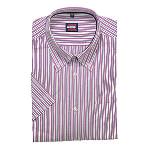 Kimmich | Sommerhemd | Kurzarm Baumwolle | Button down Kragen | Violett Streifen