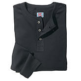   Langarm Shirt mit Knopfleiste | elastische Baumwolle | Schwarz