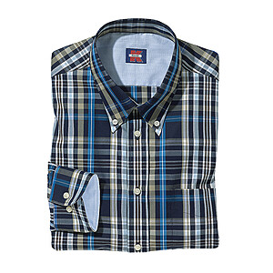 Langarm-Sport-Hemd | Button-Down-Kragen |  Marine / Karo