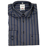 Olymp Luxor | Bügelfreies Hemd | Baumwolle | Button down Kragen | Blau Streifen