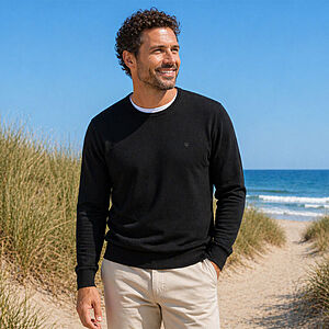 Redmond | Pullover Baumwolle | Rundhals | Schwarz