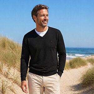 Redmond | Pullover Baumwolle | V-Ausschnitt | Schwarz