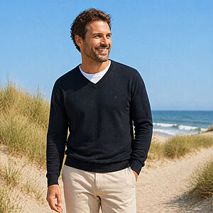Redmond | Pullover Baumwolle | V-Ausschnitt | Marine