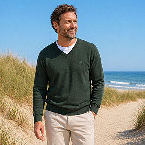 Redmond | Pullover Baumwolle | V-Ausschnitt | Moos