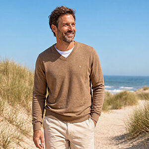 Redmond | Pullover Baumwolle | V-Ausschnitt | Camel