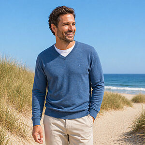 Redmond | Pullover Baumwolle | V-Ausschnitt | Jeans