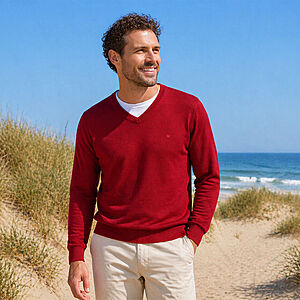 Redmond | Pullover Baumwolle | V-Ausschnitt | Rot