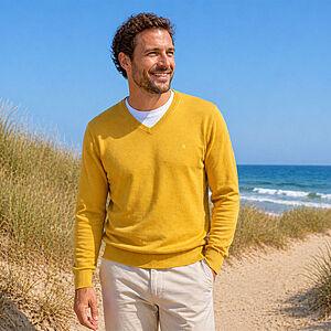 Redmond | Pullover Baumwolle | V-Ausschnitt | Messing