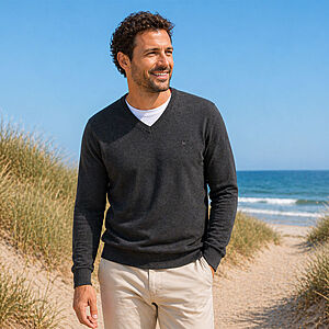Redmond | Pullover Baumwolle | V-Ausschnitt | Anthrazit