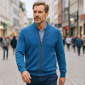 Redmond | College-Strickjacke | Struktur-Cardigan mit Reiverschluss | Baumwolle | Jeans