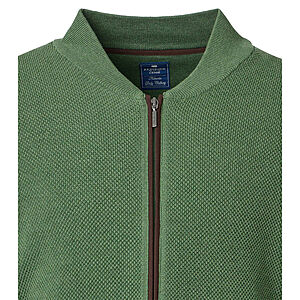 Redmond | College-Strickjacke | Struktur-Cardigan mit Reiverschluss | Baumwolle | Gras