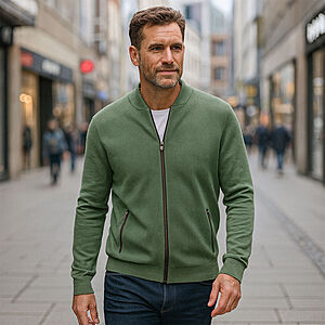 Redmond | College-Strickjacke | Struktur-Cardigan mit Reiverschluss | Baumwolle | Gras