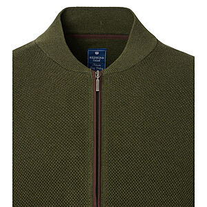 Redmond | College-Strickjacke | Struktur-Cardigan mit Reiverschluss | Baumwolle | Moos