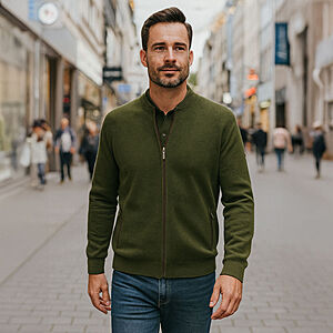 Redmond | College-Strickjacke | Struktur-Cardigan mit Reiverschluss | Baumwolle | Moos