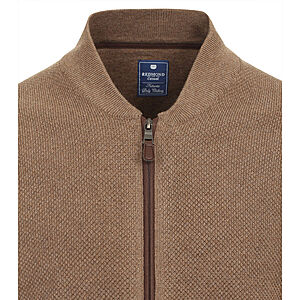 Redmond | College-Strickjacke | Struktur-Cardigan mit Reiverschluss | Baumwolle | Caf