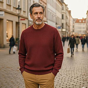 Redmond | Rundhals-Pullover | Baumwolle Strukturstrick | Rot