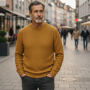 Redmond | Rundhals-Pullover | Baumwolle Strukturstrick | Messing