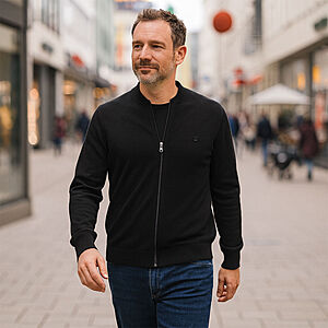 Redmond | College-Strickjacke | Baumwoll-Cardigan mit Reiverschluss | Schwarz