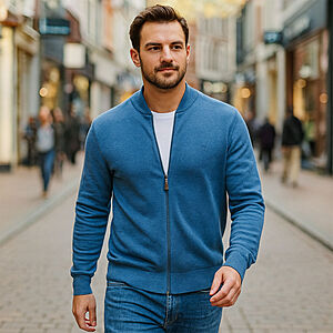 Redmond | College-Strickjacke | Baumwoll-Cardigan mit Reiverschluss | Jeans