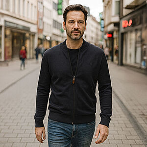 Redmond | College-Strickjacke | Baumwoll-Cardigan mit Reiverschluss | Marine