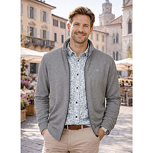Redmond | College-Strickjacke | Baumwoll-Cardigan mit Rei�verschluss | Grau