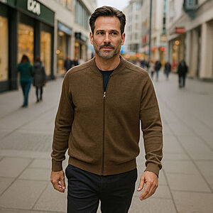 Redmond | College-Strickjacke | Baumwoll-Cardigan mit Reiverschluss | Caf