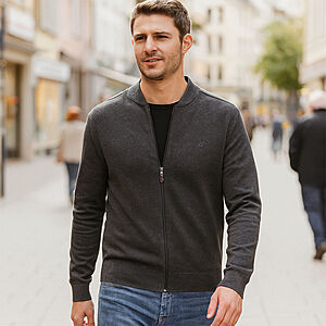Redmond | College-Strickjacke | Baumwoll-Cardigan mit Reiverschluss | Anthrazit