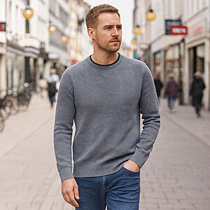 CasaModa | Rundhals-Pullover | Baumwolle Strukturstrick | Blaugrau