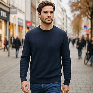 CasaModa | Rundhals-Pullover | Baumwolle Strukturstrick | Marine
