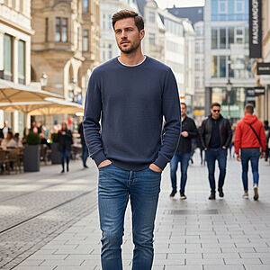 CasaModa | Rundhals-Pullover | Baumwolle Strukturstrick | Stahlgrau