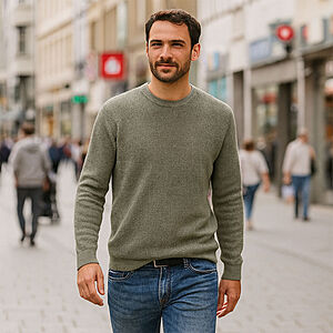 CasaModa | Rundhals-Pullover | Baumwolle Strukturstrick | Schilf