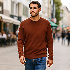 CasaModa | Rundhals-Pullover | Baumwolle Strukturstrick | Terracotta