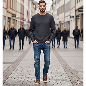 CasaModa | Rundhals-Pullover | Baumwolle Strukturstrick | Anthrazit