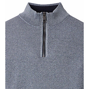 CasaModa | Pullover mit Troyer-Kragen | Baumwolle Strukturstrick | Blaugrau