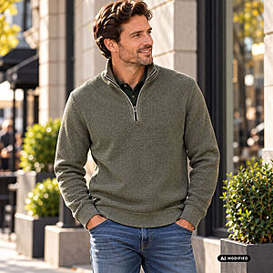 CasaModa | Pullover mit Troyer-Kragen | Baumwolle Strukturstrick | Gr�n