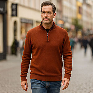 CasaModa | Pullover mit Troyer-Kragen | Baumwolle Strukturstrick | Terracotta