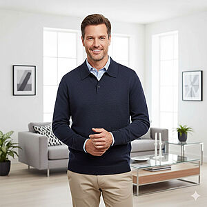 Polo mit Knopfleiste | Schurwolle | Farbe nachtblau