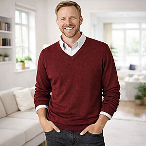 Pullover V-Kragen | Reine Schurwolle | Farbe burgund