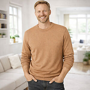 Rundhals Pullover | Reine Schurwolle | Farbe camel