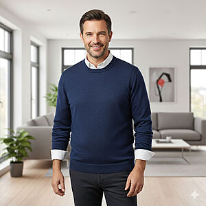 Rundhals Pullover | Reine Schurwolle | Farbe atlantis-blau