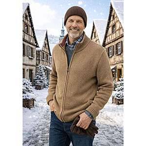 Strickjacke mit Rei�verschluss | Schurwolle | Farbe sand