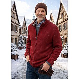 Strickjacke mit Rei�verschluss | Schurwolle | Bordeaux