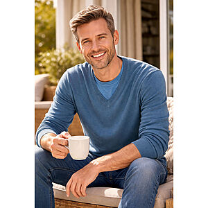 Baumwoll Pullover V-Ausschnitt | Farbe jeansblau