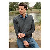 Pullover Hahnentritt V-Ausschnitt | Farbe anthrazit/grau