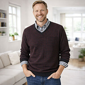 Pullover Hahnentritt V-Ausschnitt | Anthrazit/bordeaux