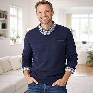 Kimmich | Struktur-Pullover | V-Ausschnitt | Farbe Blau