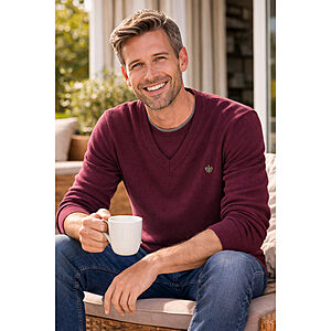 Kimmich | Baumwoll Pullover | Mit V-Ausschnitt | Farbe burgund