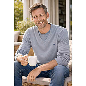 Kimmich | Baumwoll Pullover | Mit V-Ausschnitt | Farbe silbergrau